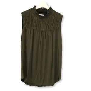 Sundance Olive Green Smocked Sleeveless Mock Neck Top XS